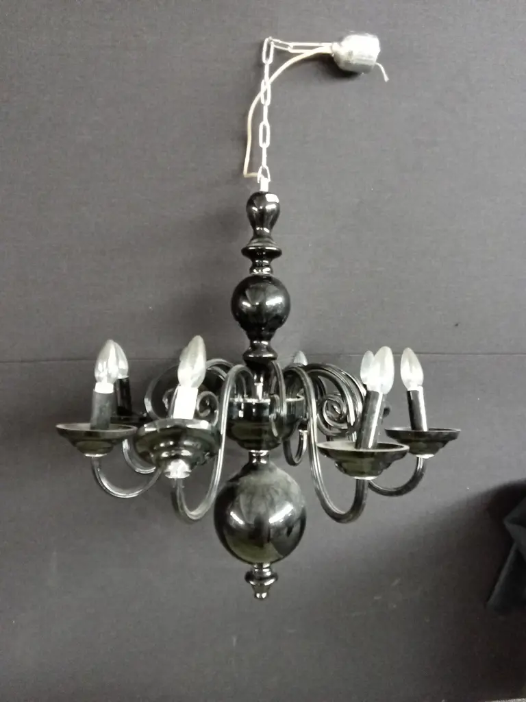EIGHT BRANCH BLACK GLASS CHANDELIER MADE IN PRAGUE Image 1++