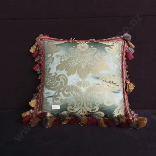 ITALIAN FINE SILK GREEN CUSHION WITH TASSELS