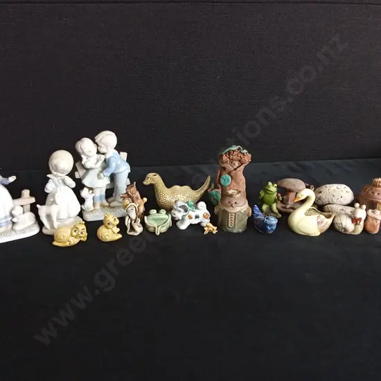 COLLECTION OF DECORATIVE POT PLANT FIGURINES AND PORCELAIN CHILDREN FIGURINES