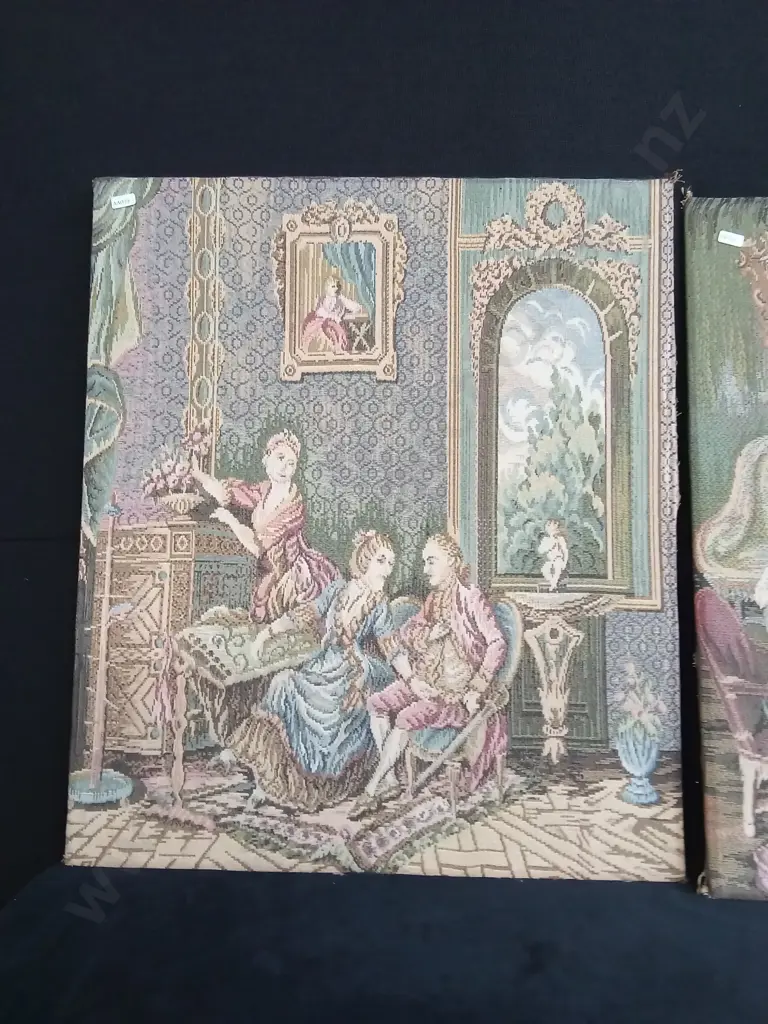 VINTAGE WOVEN TAPESTRY ON BOARD X 2 Image 1++