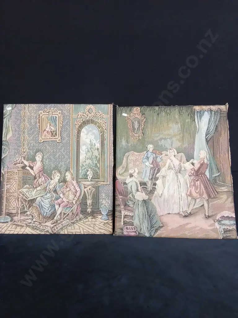 VINTAGE WOVEN TAPESTRY ON BOARD X 2 Image 1++