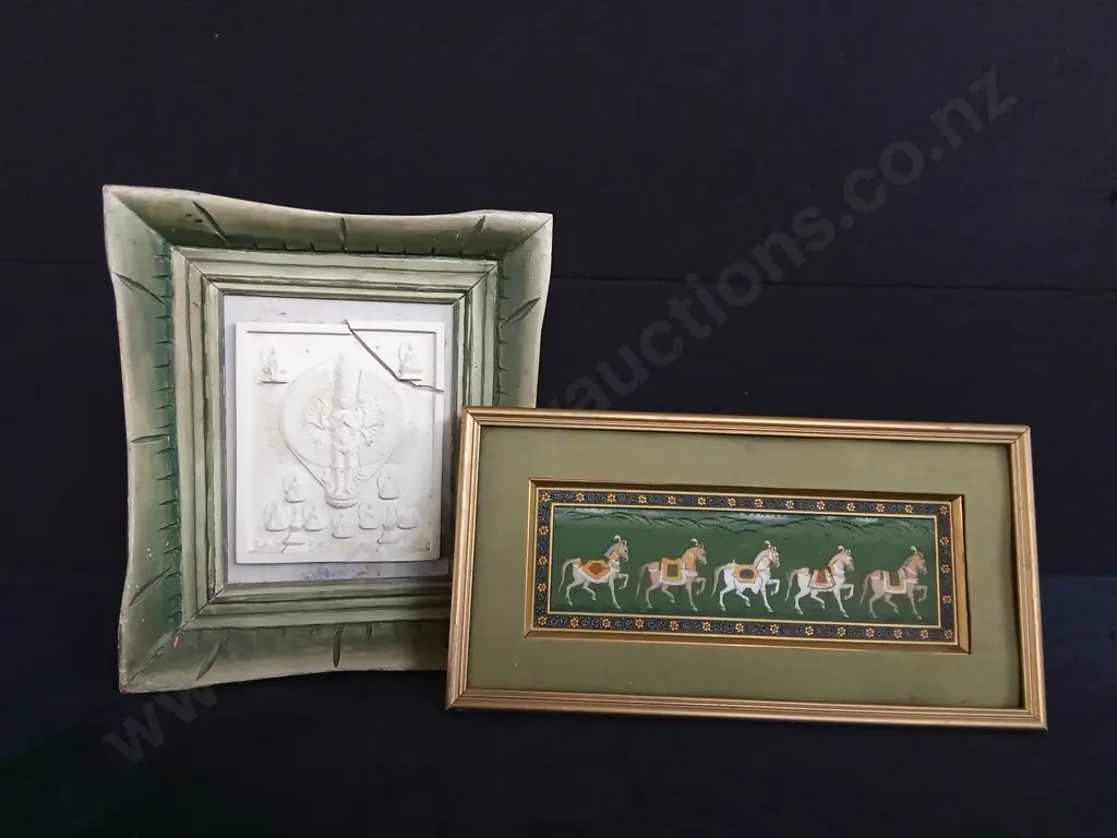 FRAMED TIBETAN TSA TSA AND FRAMED TRADITIONAL INDIA MINIATURE PAINTING Image 1++