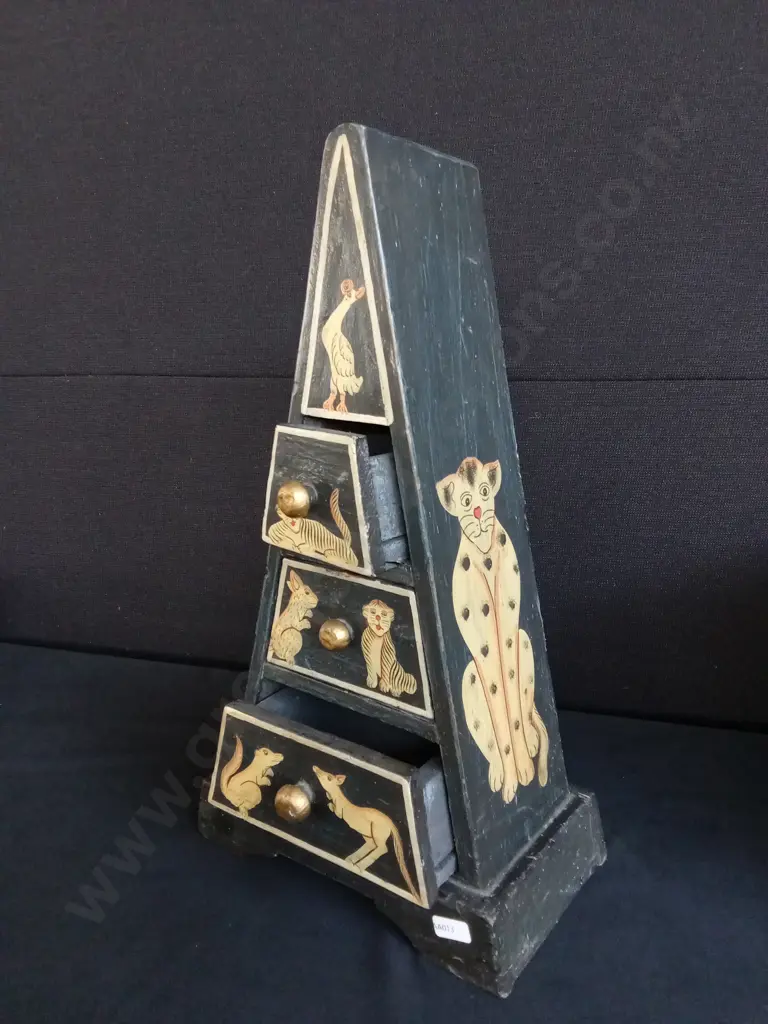 VINTAGE HAND PAINTED WOODEN PYRAMID-SHAPED CHEST OF DRAWERS Image 1++