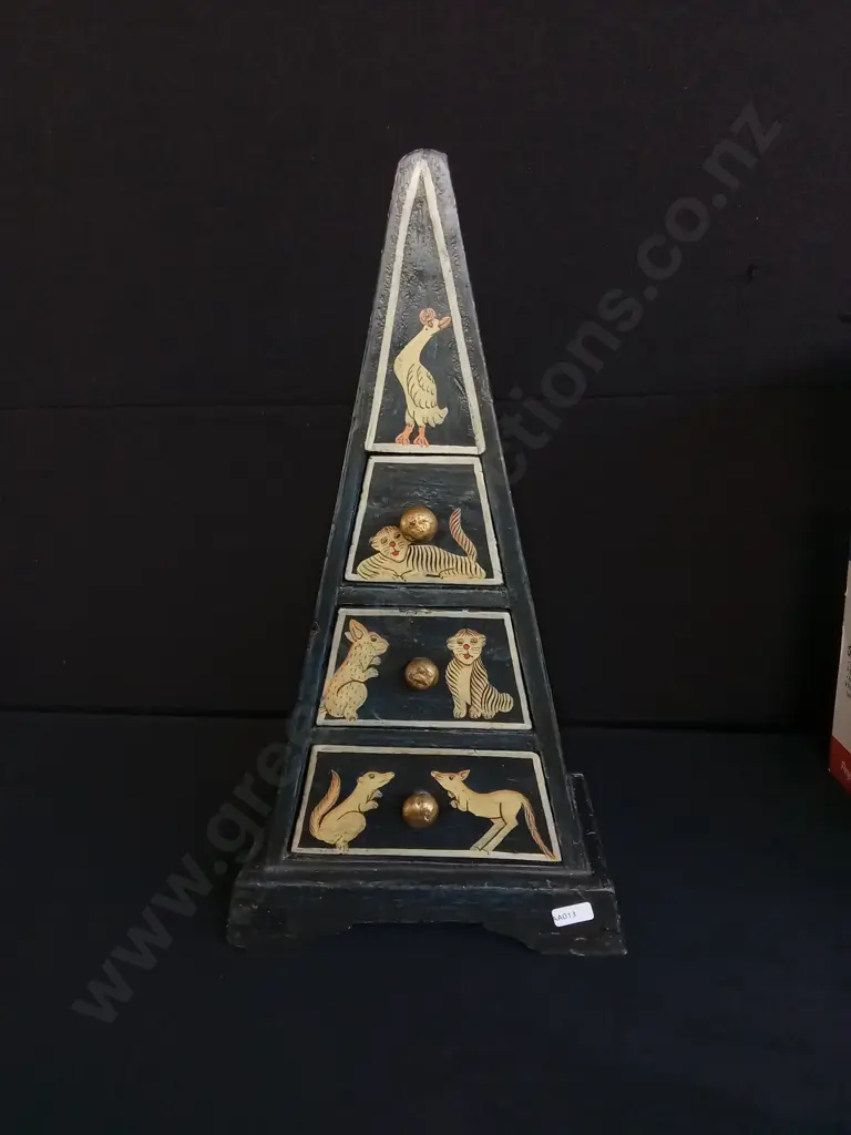 VINTAGE HAND PAINTED WOODEN PYRAMID-SHAPED CHEST OF DRAWERS Image 1++