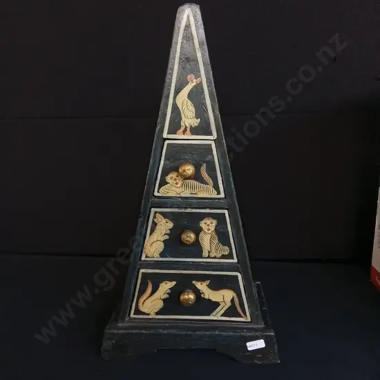 VINTAGE HAND PAINTED WOODEN PYRAMID-SHAPED CHEST OF DRAWERS