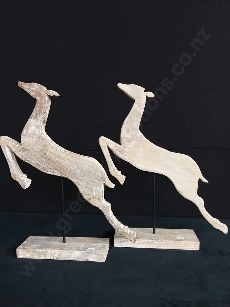 SPRING BOK WOODEN SCULPTURES H60CM W42CM X 2 Image 1++
