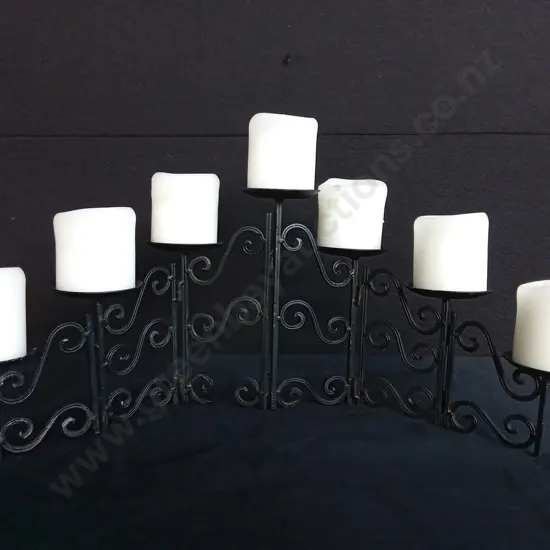 7 PILLAR IRON TABLE-TOP CANDIE HOLDER WITH 7 CANDLES