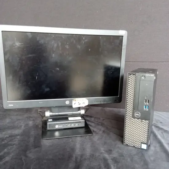 HP P223A LED MONITOR AND HP ELITE DESK THIN CLIENT PLUS DELL OPTIPLEX 3050 SFF DESKTOP COMPUTER WITH 500GB HDD