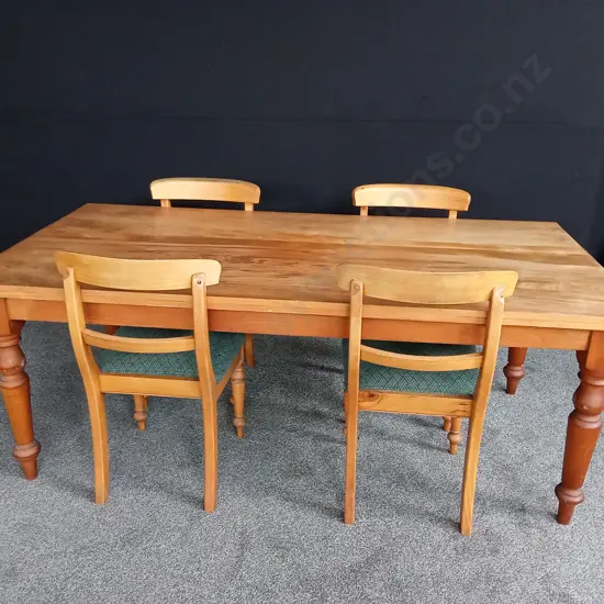 WOODEN TABLE AND 4 CHAIRS H75.5CM L196.5CM D95.5CM