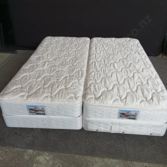 2 SINGLE BLISS IMPERIAL BEDS THAT ZIP TOGETHER TO MAKE A QUEEN