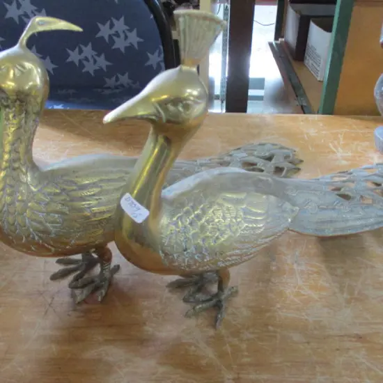 Large Brass Peacocks