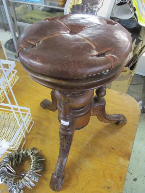 Carved Leather Top Stool Image 1++