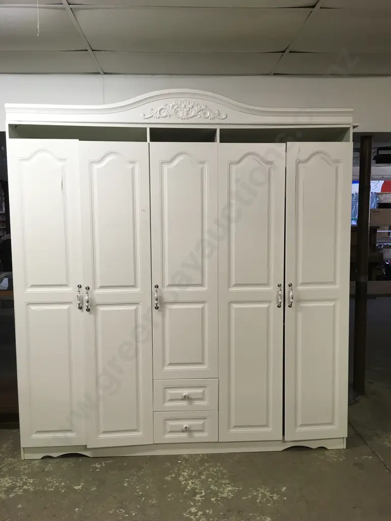 FRENCH COUNTRY WHITE WOOD WARDROBE ARMOIRE WITH 5 DOORS AND 2 DRAWERS Image 1++