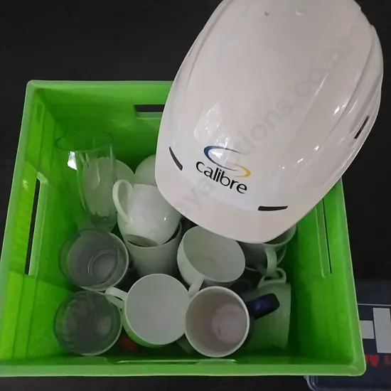 GLASSES AND COFFEE CUPS + HARD HAT