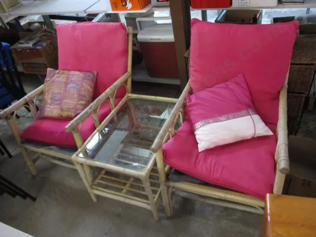 Cane Chairs and Side Table Image 1++