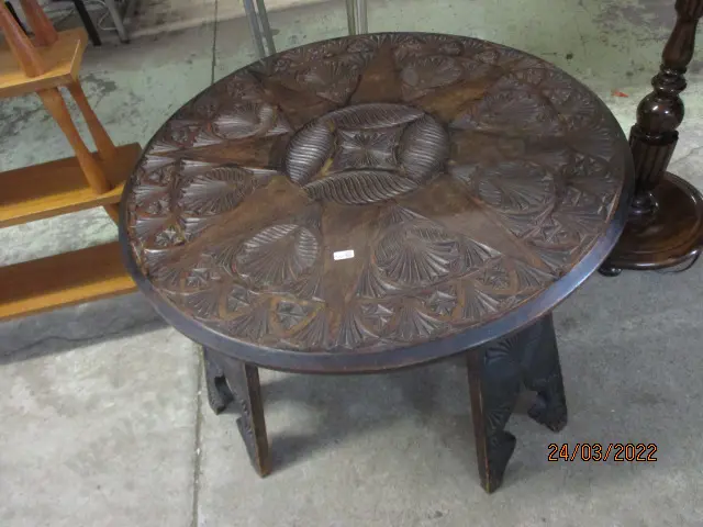 Carved Kauri Side Table Image 1++