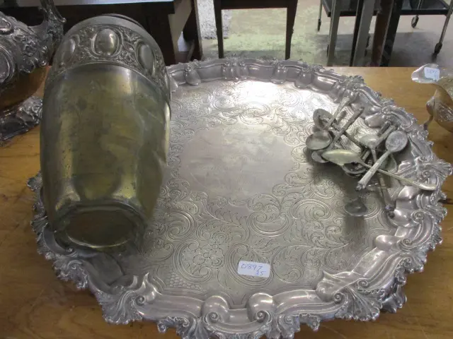 Silver Tray Cutlery and Vase Image 1++