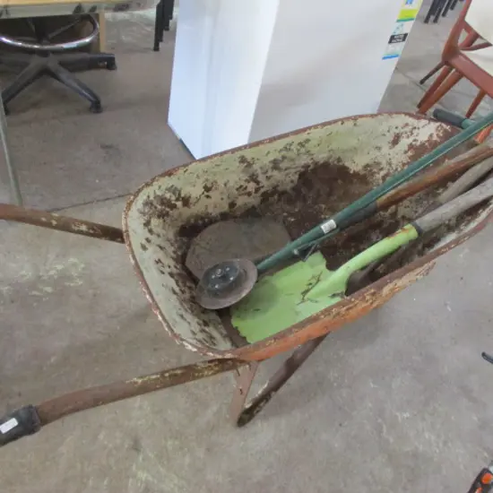 Wheelbarrow and Tools